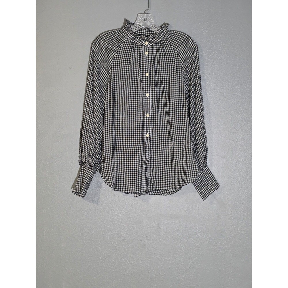 J.crew Women's Ruffleneck Button up Shirt Gingham Sz 4